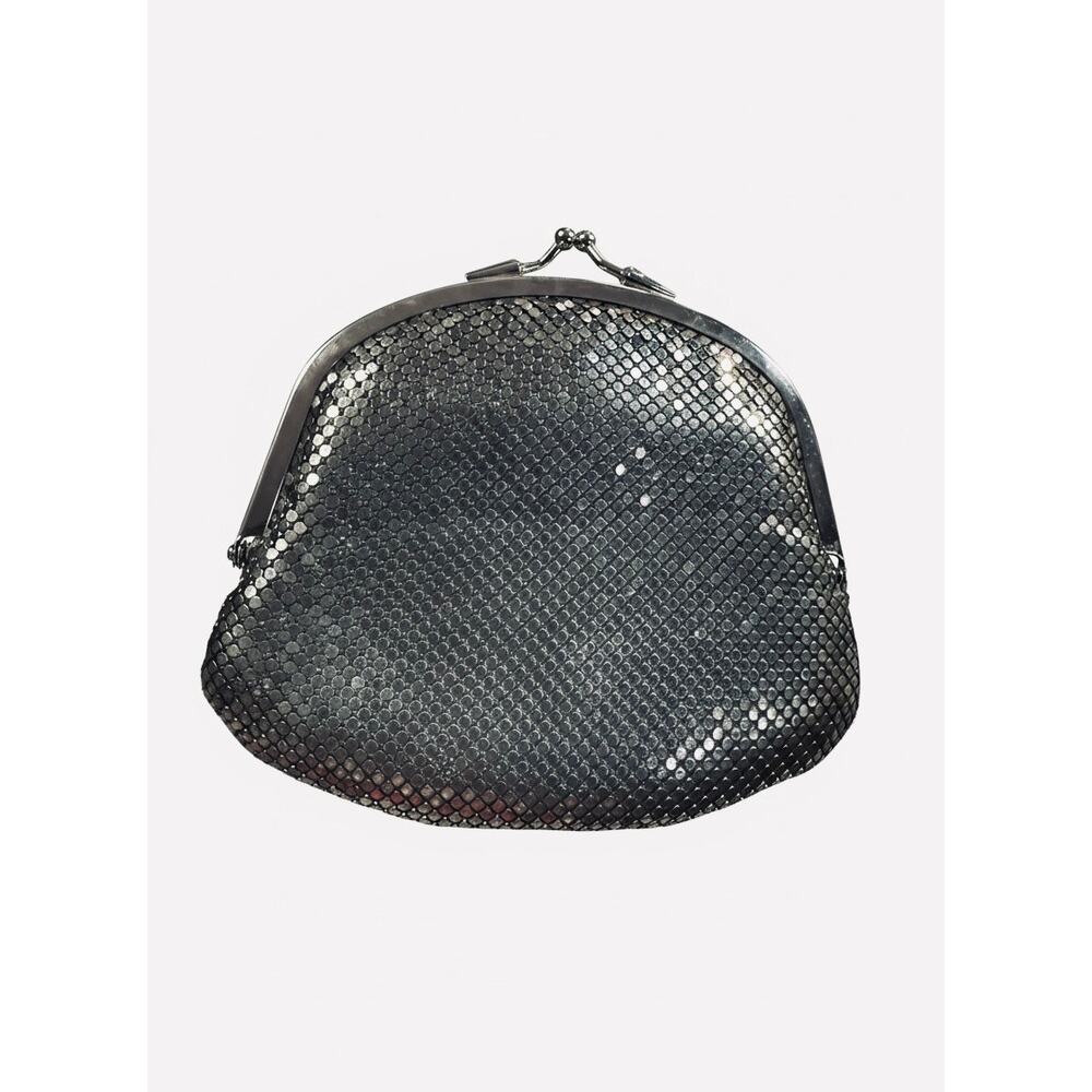Vintage silver tone Mesh Kiss Lock Coin Purse Disco Glam Evening Clutch